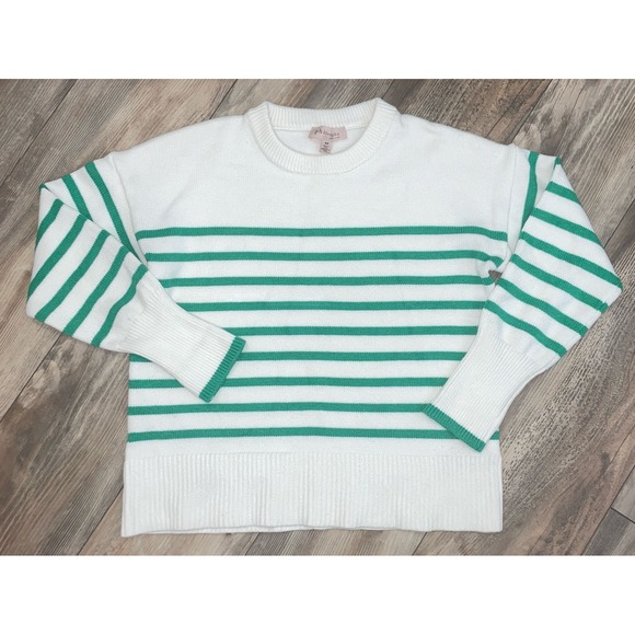 Philosophy Sweaters - Philosophy Women's M Green & White Striped Long Sleeve Pullover Sweater